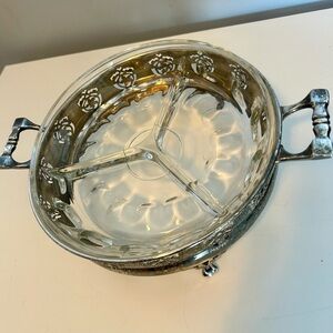Vintage EPNS Condiment Serving Dish with Glass Divider